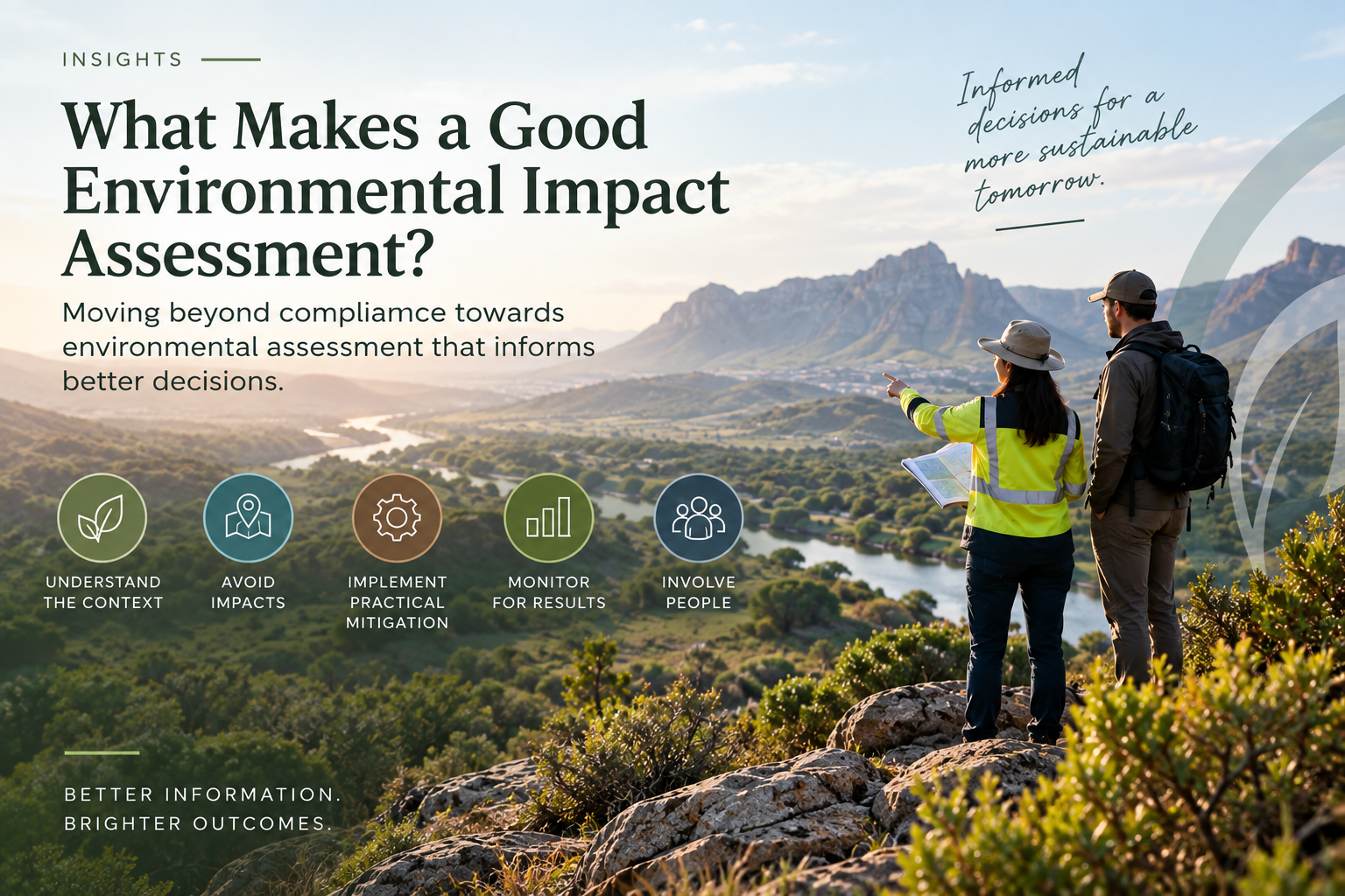 Environmental practitioners assessing a South African landscape, illustrating key elements of a good Environmental Impact Assessment.